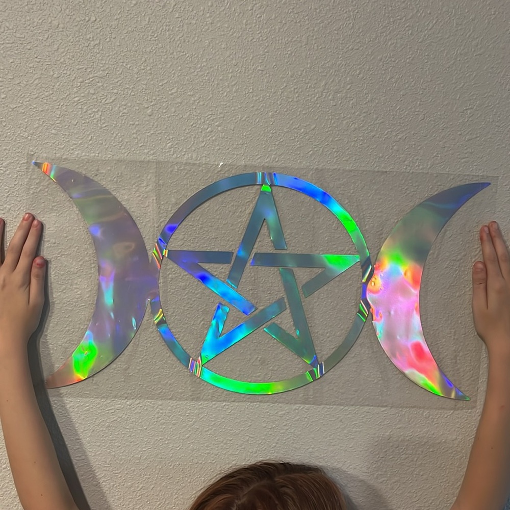 LARGE HOLOGRAPHIC PENTAGRAM PENTACLE DECAL (22x11.5)WITCHCRAFT WICCAN🔮🌚PAGEN NEW